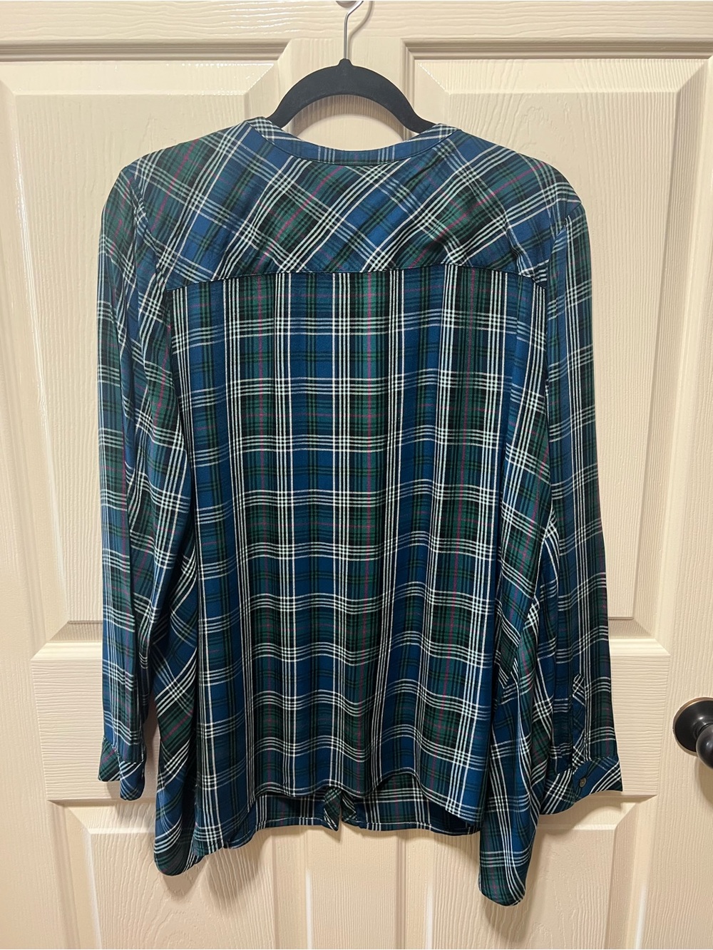 J.Jill Plaid Button Front Tunic Blouse Size Large Blue Green Rayon - Picture 3 of 11